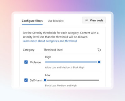 A window showing content filter for various category