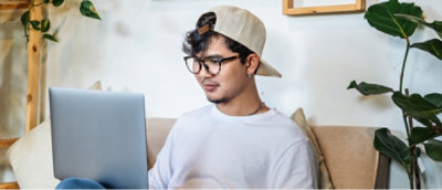 Person working on laptop at home