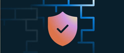 Shield icon with checkmark on a digital network background.