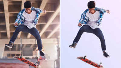 スケボーでジャンプしている子供のコラージュ