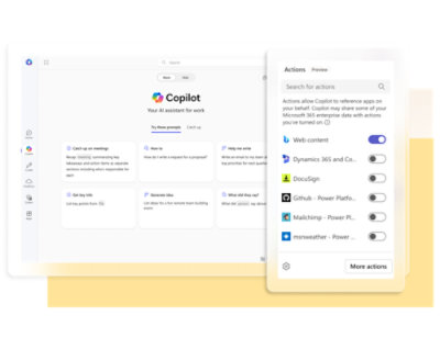 Interface showing Microsoft Copilot features and action menu