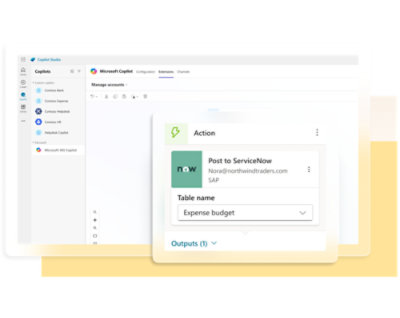 Copilot Studio dashboard with various Copilot services and actions