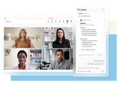 A virtual meeting on a screen shows four participants.