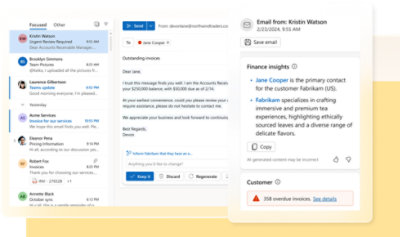 an email inbox on the left and an opened email on the right, showcasing detailed information about a customer