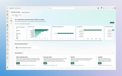 OneLake catalog dashboard with organization data insights and reports.