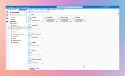 List of Microsoft Azure-related terms including Formoladory, Factory Resources, Age, and Settings