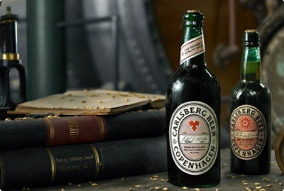 A close-up of bottle's of beer