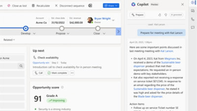 Meeting schedule and copilot open at the right side.