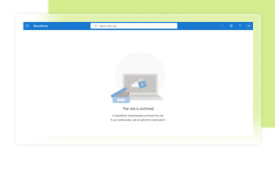 notification showing that the site is archived with an image of a locked computer and text directing to contact an admin 