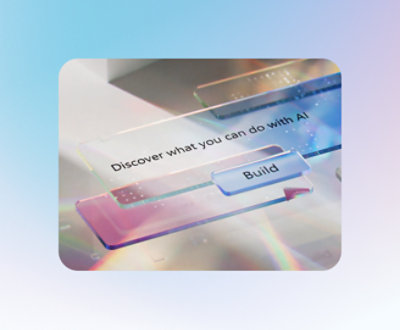 A stylized interface with the text "Discover what you can do with AI" and a button labeled "Build.