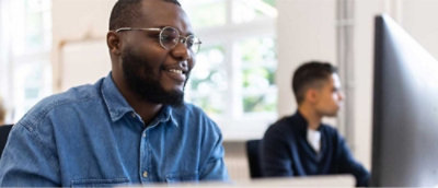 A person in a blue shirt