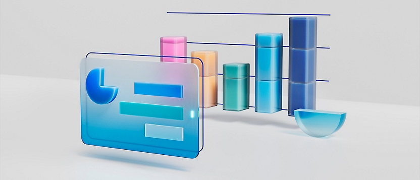 Transparent bar chart and folder icon with a graph in a clean, modern design on a white background.