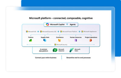 Screenshot of a computer displaying a Microsoft platform with text about connecting your entire business.