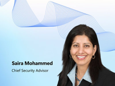 Headshot displayed alongside the name Saira Mohammed and the title Chief Security Advisor.
