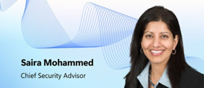 Headshot displayed alongside the name Saira Mohammed and the title Chief Security Advisor.