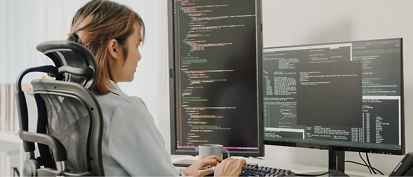 A woman sitting in front of a computer.