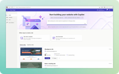 A screenshot of a computer displaying Start building your website with Copilot.