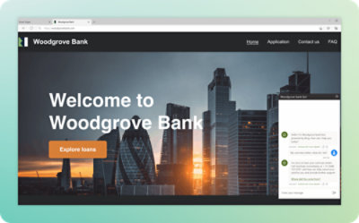 A screenshot of a computer displaying the Woodgrove Bank website with loan options.