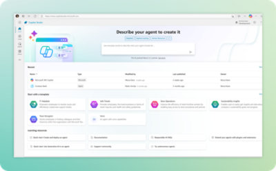 A screenshot of a computer screen with text Describe your agent to create it.