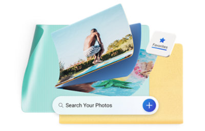 En närbild av en skärm som visar Favoriter och Sök efter dina foton.