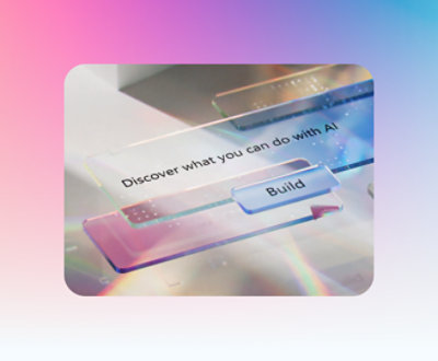 A stylized interface with the text "Discover what you can do with AI" and a button labeled "Build.