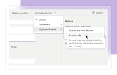 Een schermopname van Microsoft Teams-instellingen voor antwoordopties en vertrouwelijkheid