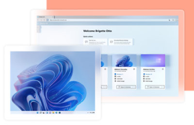 Een startscherm met een geopend venster op Windows in de cloud