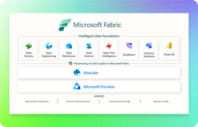 Screenshot eines Computers, auf dem Microsoft Fabric und Optionen für die Datenverwaltung zu sehen sind