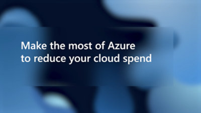 Promotional image for Microsoft Azure with text "Make the most of Azure to reduce your cloud spend" on a blurred blue background.