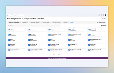 A screenshot of a computer displaying the text Find the right model to build your custom AI solution.
