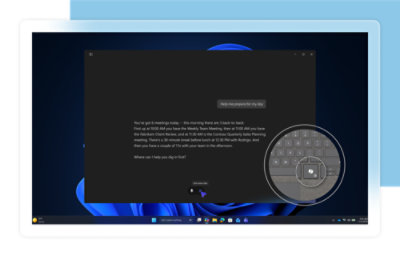A Windows 11 desktop screen showing a voice chat with Microsoft Copilot