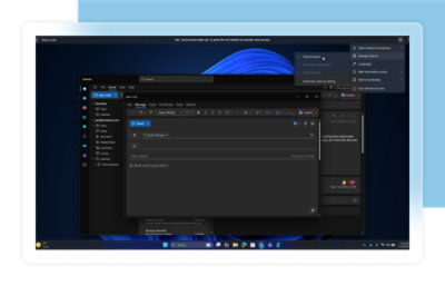 A Windows 11 desktop screen showing the Outlook app and a message being drafted with Microsoft Copilot