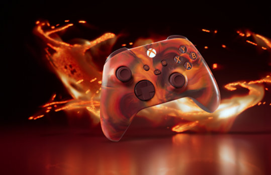 Front-right angle of the Xbox Wireless Controller – Fire Vapor Special Edition.