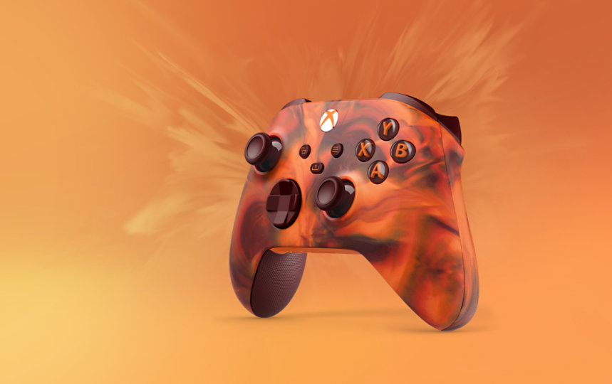 Front right angle of the Xbox Wireless Controller – Fire Vapor Special Edition.