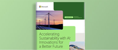 Une couverture de livre verte présentant des éoliennes et du texte blanc sur le développement durable avec l'IA.