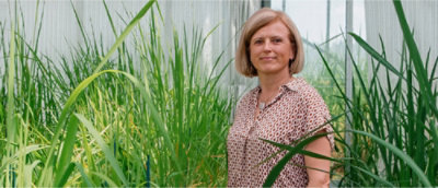 Une femme se tenant dans une serre entourée de plantes.