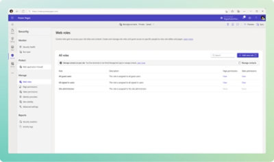 A security settings with great UX for configuring web roles and pages permissions.