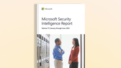 A book cover with a man and woman standing in front of a window and the text Microsoft Security Intelligence Report visible.