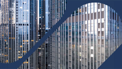 A close-up of a skyscraper