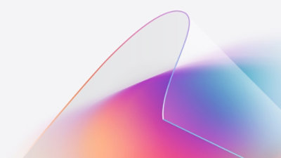 A colorful curved line on a white background.