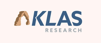 Un logo bleu et blanc avec le texte KLAS RESEARCH.