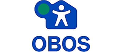 A blue and white logo with the text OBOS on a white background.