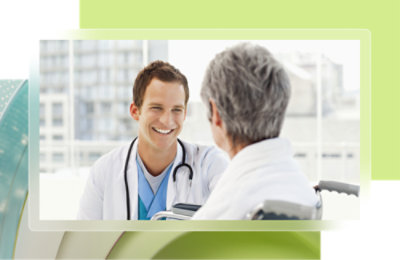 A doctor and patient talking.