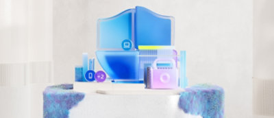 unos objetos azules y morados sobre una superficie blanca