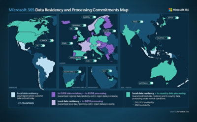 A map of the world with the text Microsoft 365 Data Residency and Processing Commitments Map.