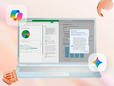 Laptop showing Excel analysis and Google Gemini workspace