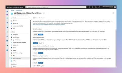 A screenshot of a computer screen displaying contoso.com | Security settings.