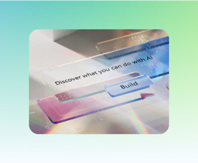 A stylized interface with the text "Discover what you can do with AI" and a button labeled "Build.