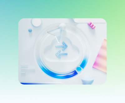 A white and blue background with arrows and shapes.