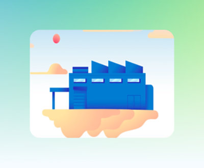  A blue building on a cloud.